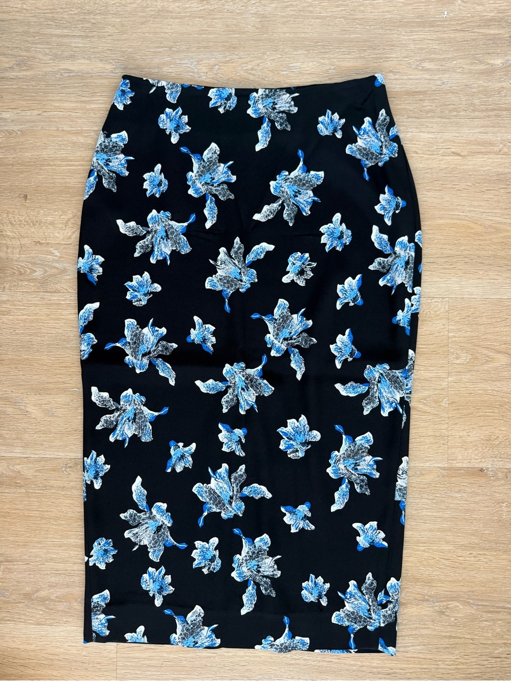 Diane Von Furstenberg Black Pencil Skirt with Blue Floral Print